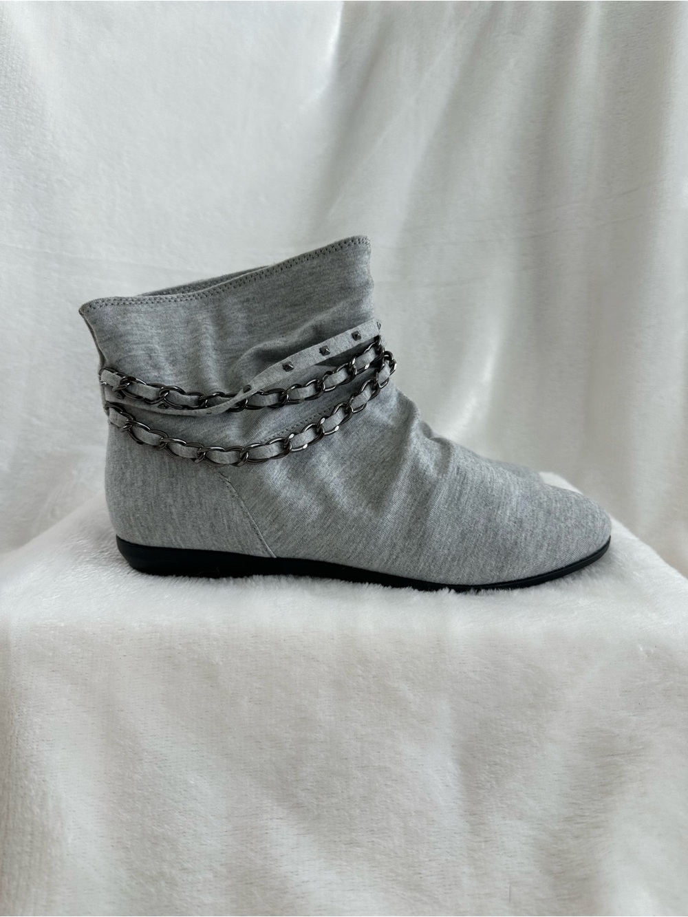 ALDO Sedano Grey Slouch Ankle Booties with Chain/Stud Details |Size 39(US 8.5)